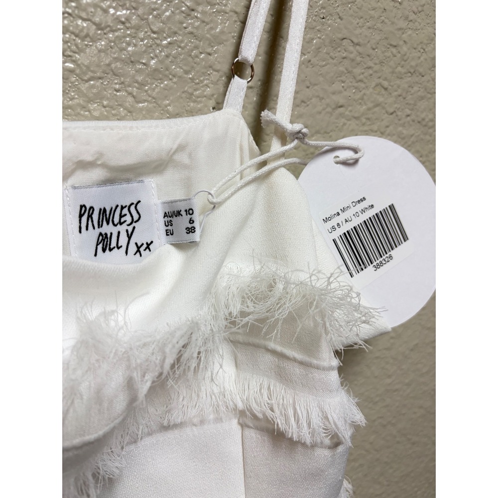Princess Polly Molina White Fringe Tiered Mini Dress NWT Size 6 - Picture 3 of 9